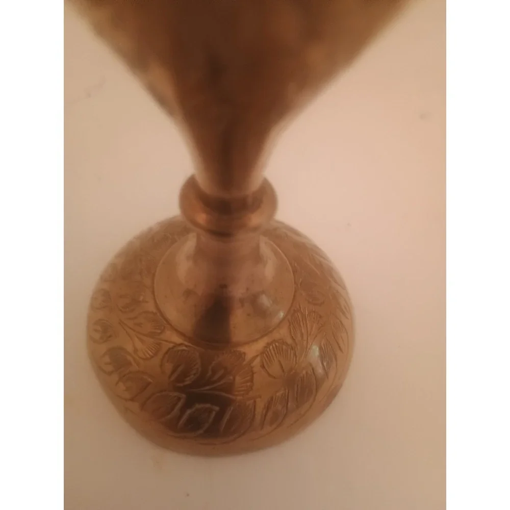 Vintage 8 inch Brass vase with scalloped edges etched floral design